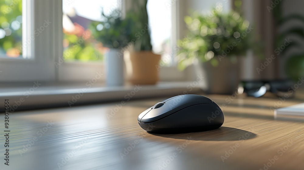 Sleek Wireless Mouse on a Modern Office Desk Sleek Wireless Mouse on a Modern Office Desk