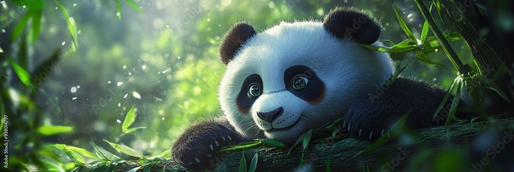 Adorable Panda Cub in Lush Bamboo Forest - A cute panda cub rests ...