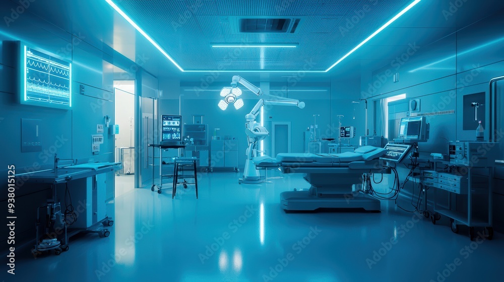 A futuristic hospital scene shows AI-driven robots assisting in surgery, surrounded by high-tech medical equipment in a clean, sterile environment. A futuristic hospital scene shows AI-driven robots assisting in surgery, surrounded by high-tech medical equipment in a clean, sterile environment.