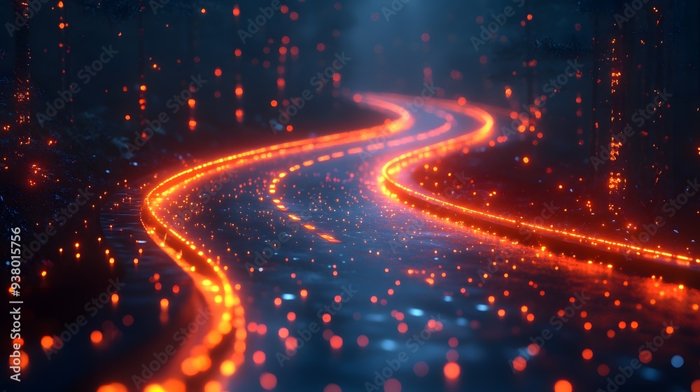 Refined 3D rendering of an abstract road with communication network lines, featuring a subtly blurred background. Refined 3D rendering of an abstract road with communication network lines, featuring a subtly blurred background.