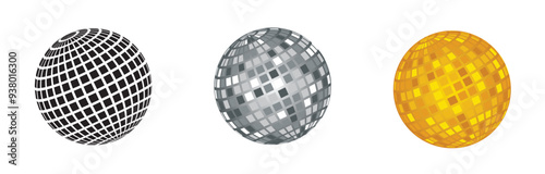 set of disco ball on white isolated