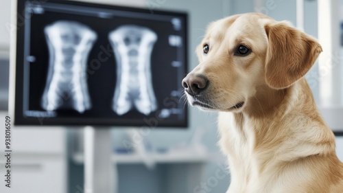 Fluoroscopy image capturing realtime motion of a dog s joints, assessing for degenerative disease, dynamic and focused environment, veterinary disease imaging