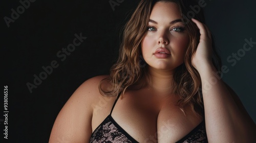 Plus size woman posing in studio in lingerie 