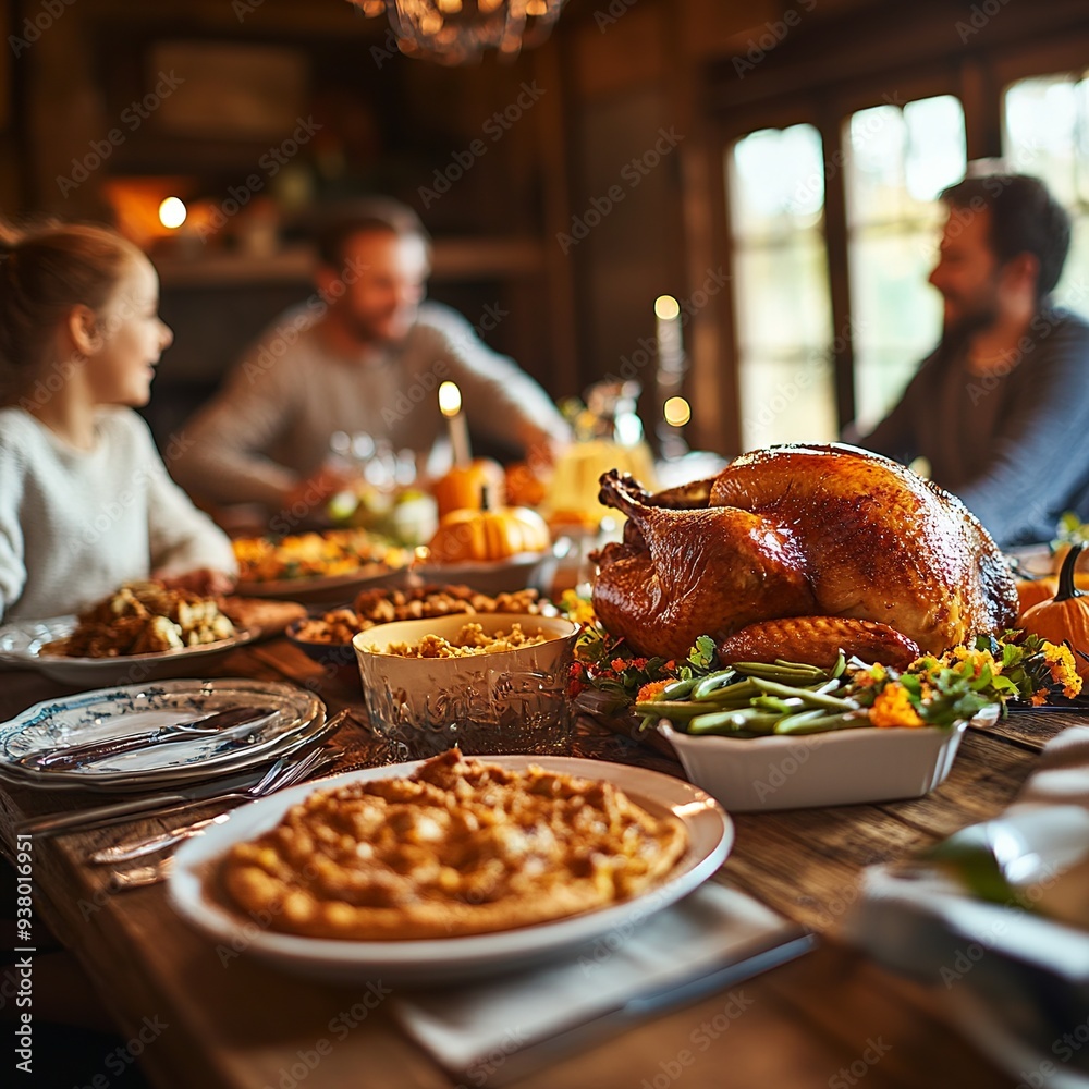 A festive scene celebrating Thanksgiving, featuring traditional elements like a turkey. Perfect for themes of gratitude, family, and holiday gatherings. A festive scene celebrating Thanksgiving, featuring traditional elements like a turkey. Perfect for themes of gratitude, family, and holiday gatherings.