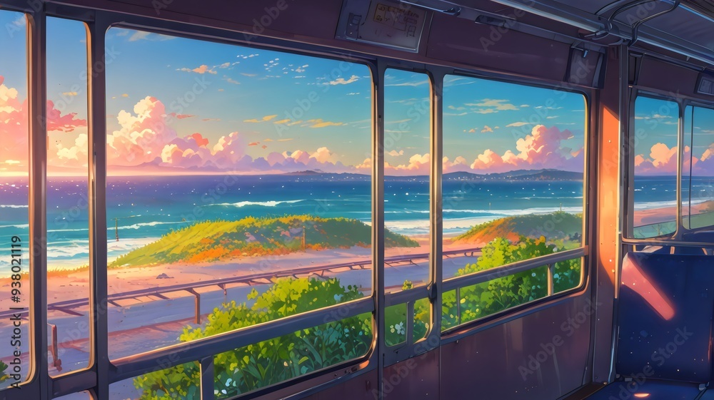 Obraz premium view from train anime landscape