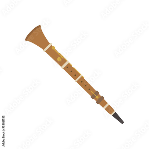 Musical instrument clarinet flat design vector illustration isolated on white background.