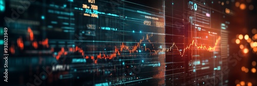 Digital Data and Technology Growth - Stock Market Trends - A digital display screen shows an abstract visualization of data and technology growth, symbolizing progress, innovation, future, success, an