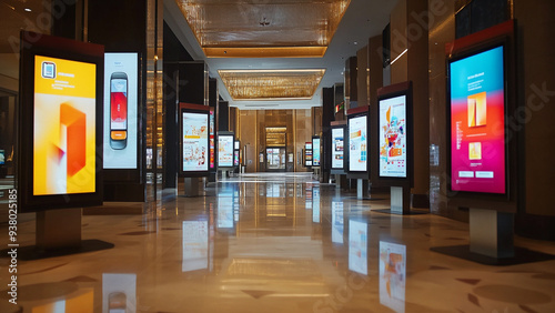 Geometric Digital Signage in Modern Hotel Lobby