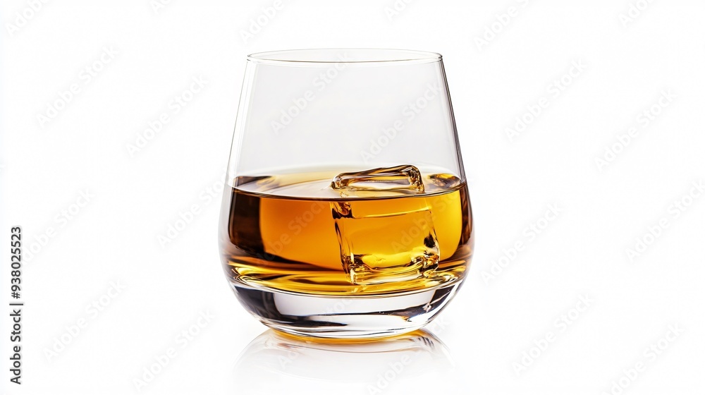Elegant Whiskey Glass on White Background - Alcoholic Drink Concept Elegant Whiskey Glass on White Background - Alcoholic Drink Concept