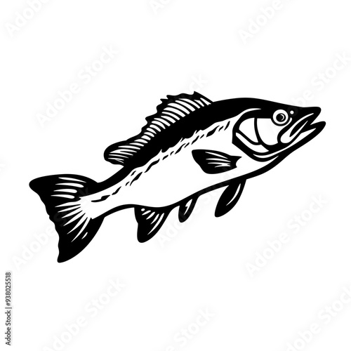 fish sea wildlife animal, river, vector graphic, black and white, cod, fin, shark, trout, bass, clownfish, goldfish, elk, ray, salmon