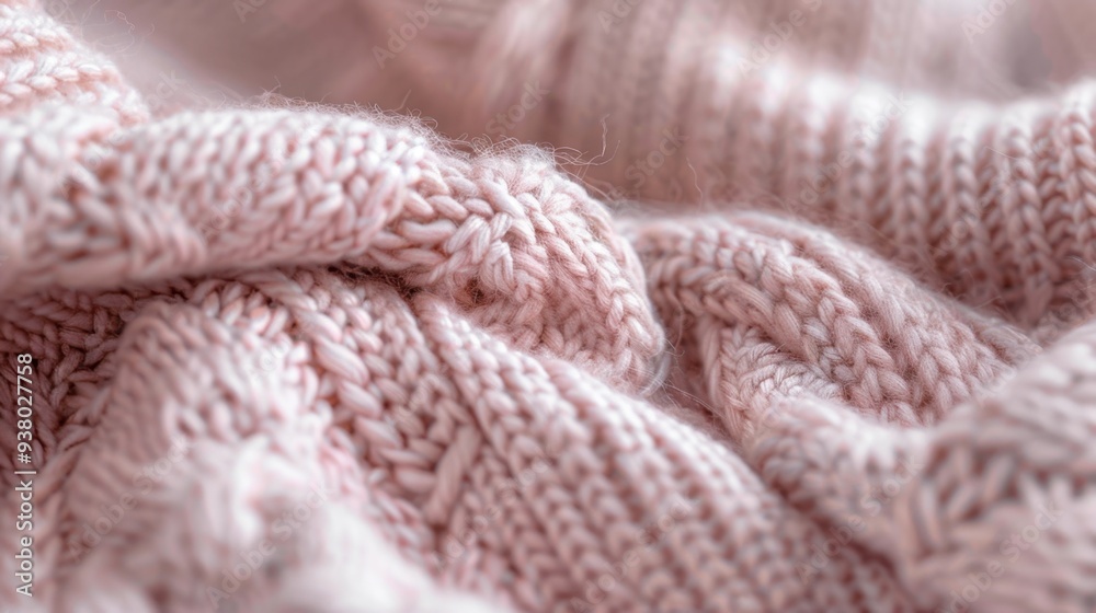 A close-up of a soft, knitted fabric in pastel pink, with a simple, cozy pattern creating texture A close-up of a soft, knitted fabric in pastel pink, with a simple, cozy pattern creating texture