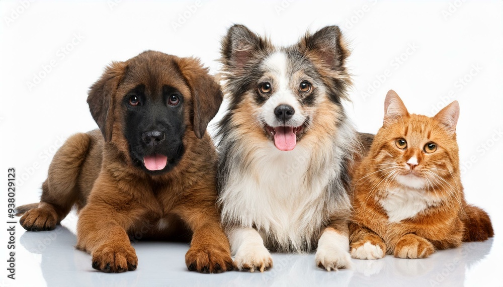 Obraz premium 犬と猫のポートレート（Group of dogs and cat portrait white background） 