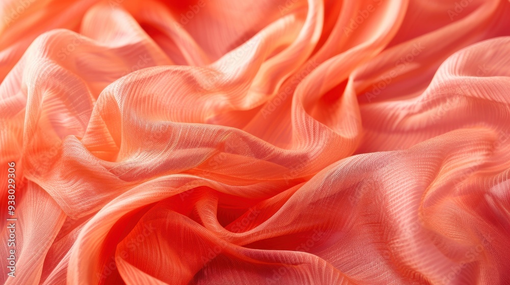 A close-up of crepe fabric in a vibrant coral color, with its subtle, crinkled texture adding depth A close-up of crepe fabric in a vibrant coral color, with its subtle, crinkled texture adding depth