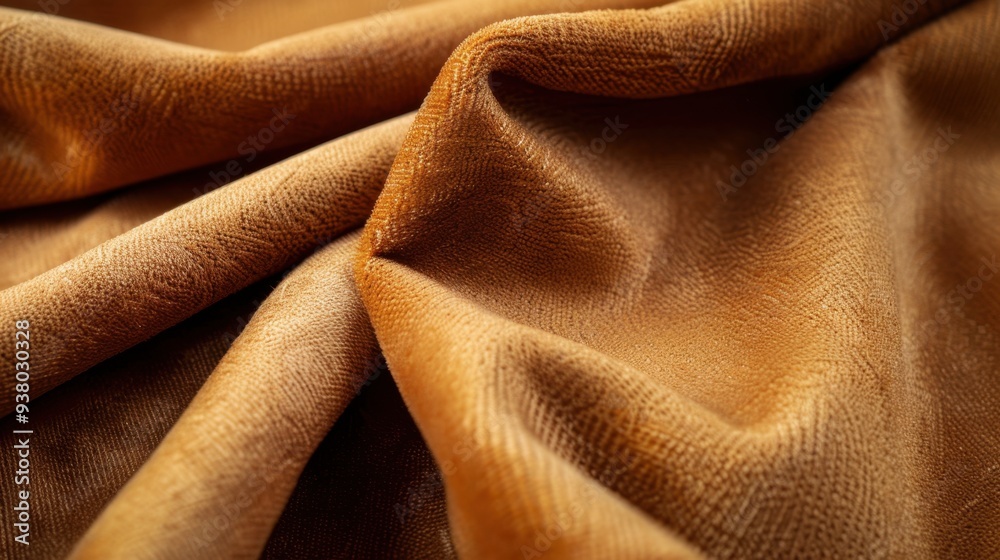 A close-up of suede fabric in a rich caramel color, with its soft, brushed texture visible A close-up of suede fabric in a rich caramel color, with its soft, brushed texture visible