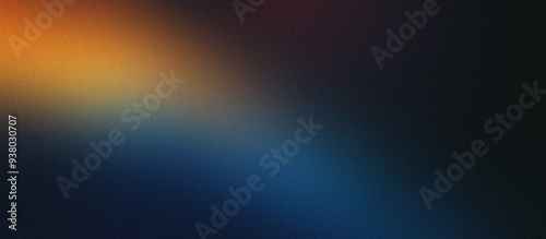 Noisy Grainy Poster with Dark Blue, Orange, and Red Waves on Black Background