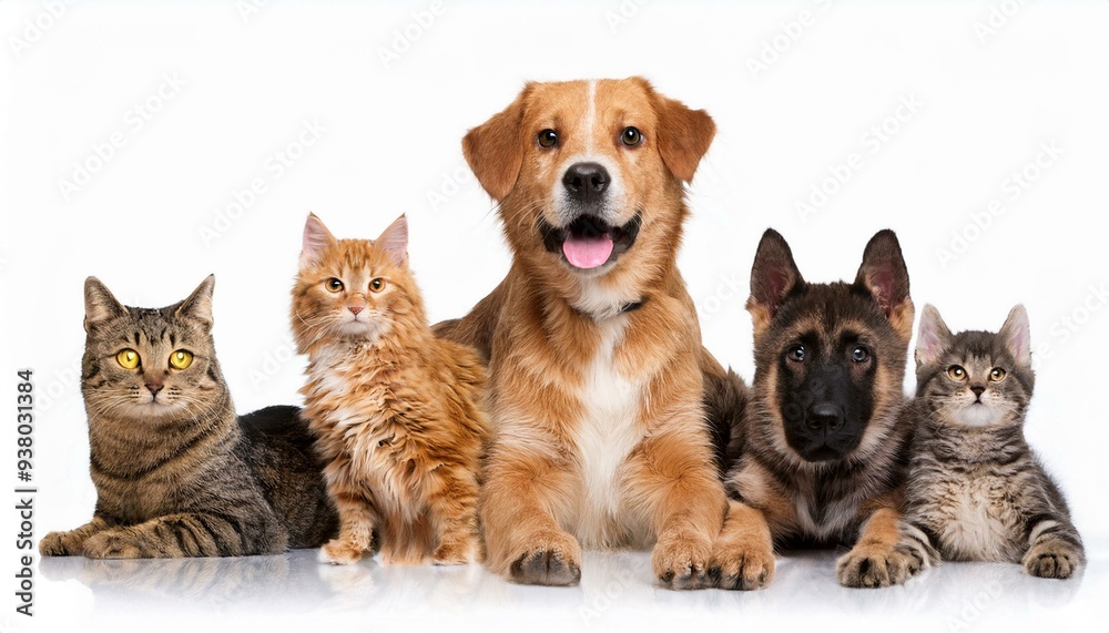 Obraz premium 犬と猫のポートレート（Group of dogs and cats portrait white background） 