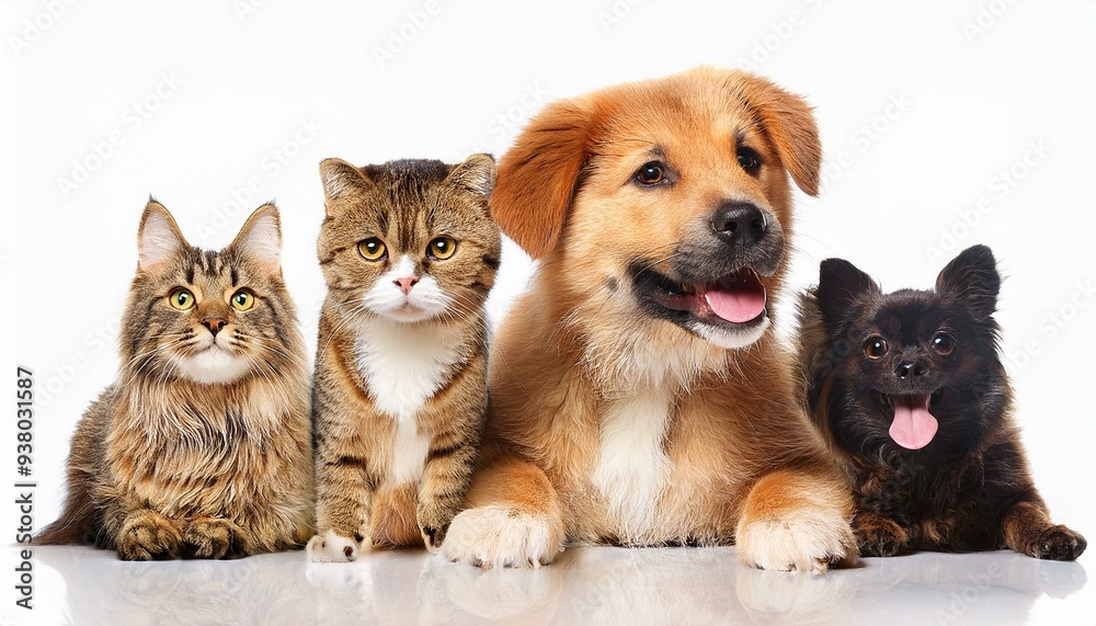 Obraz premium 犬と猫のポートレート（Group of dogs and cats portrait white background） 