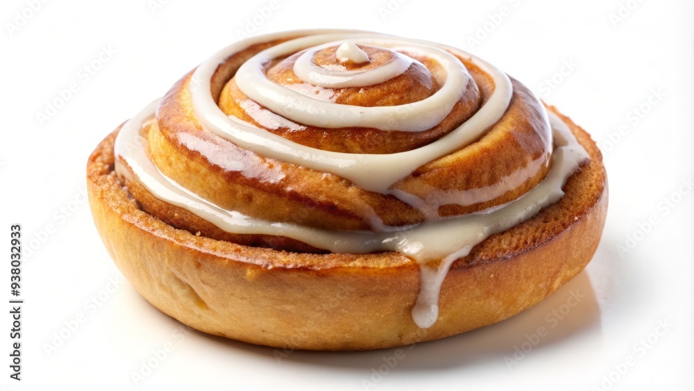 Sweet And Fluffy Glazed Cinnamon Roll With Swirls Of Cinnamon And Sugar Frosting On A White Background Sweet And Fluffy Glazed Cinnamon Roll With Swirls Of Cinnamon And Sugar Frosting On A White Background