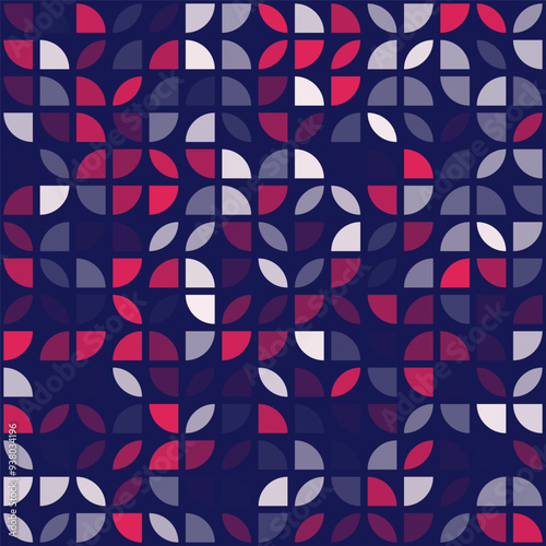 Seamless pattern with colored quarter circles. Abstract pattern design in Scandinavian style.