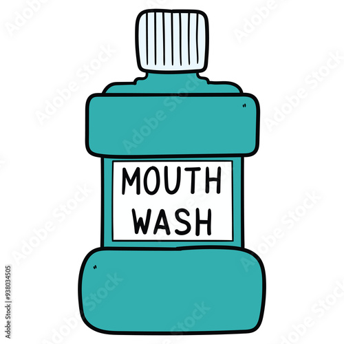 Hand drawn cartoon mouthwash on a white background.