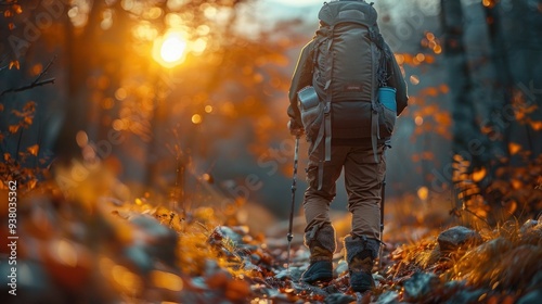 Adventurous Hiker with Backpack and Walking Stick Takes on the Trail