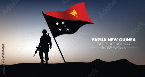 Papua new guinea independence day 16 September soldier standing with waving flag