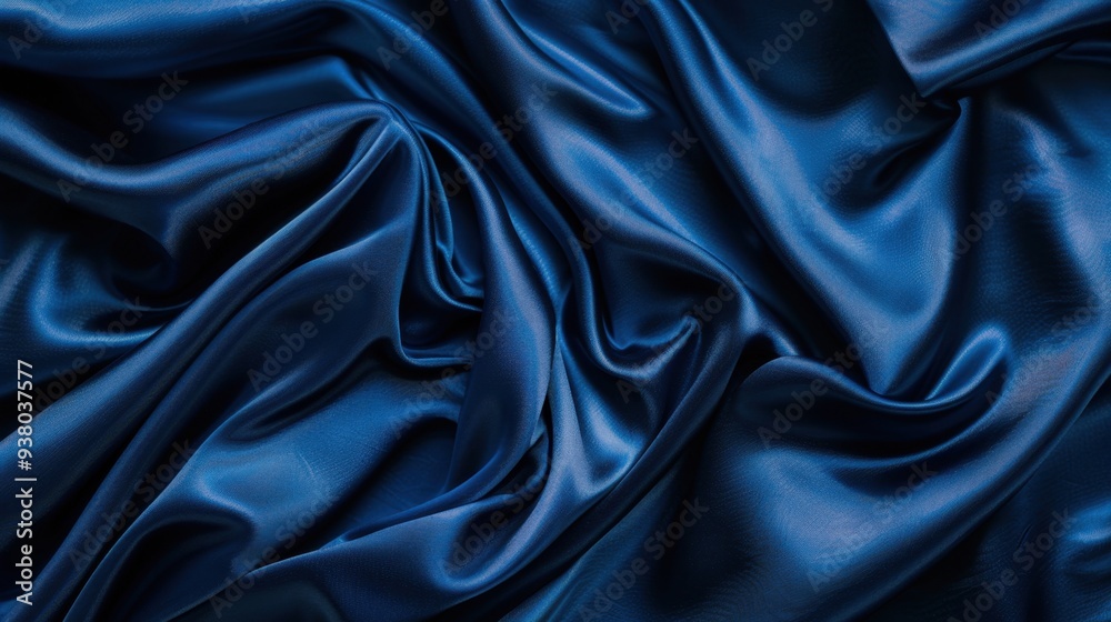 Fototapeta premium A flat lay of satin fabric in a deep, midnight blue, with its smooth, shiny surface creating an elegant background