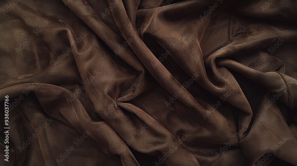A flat lay of suede fabric in a deep chocolate brown, with its soft, brushed texture adding richness A flat lay of suede fabric in a deep chocolate brown, with its soft, brushed texture adding richness