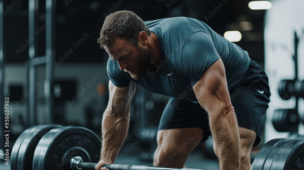 Male Weightlifter Performing Deadlift in Gym Male Weightlifter Performing Deadlift in Gym