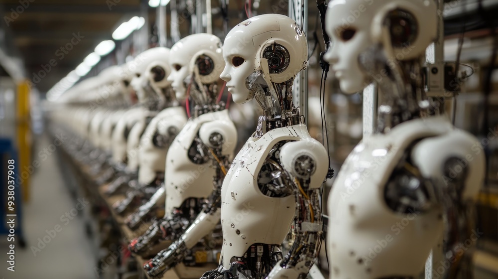 Fototapeta premium A factory constructing artificial people, half torsos are shown