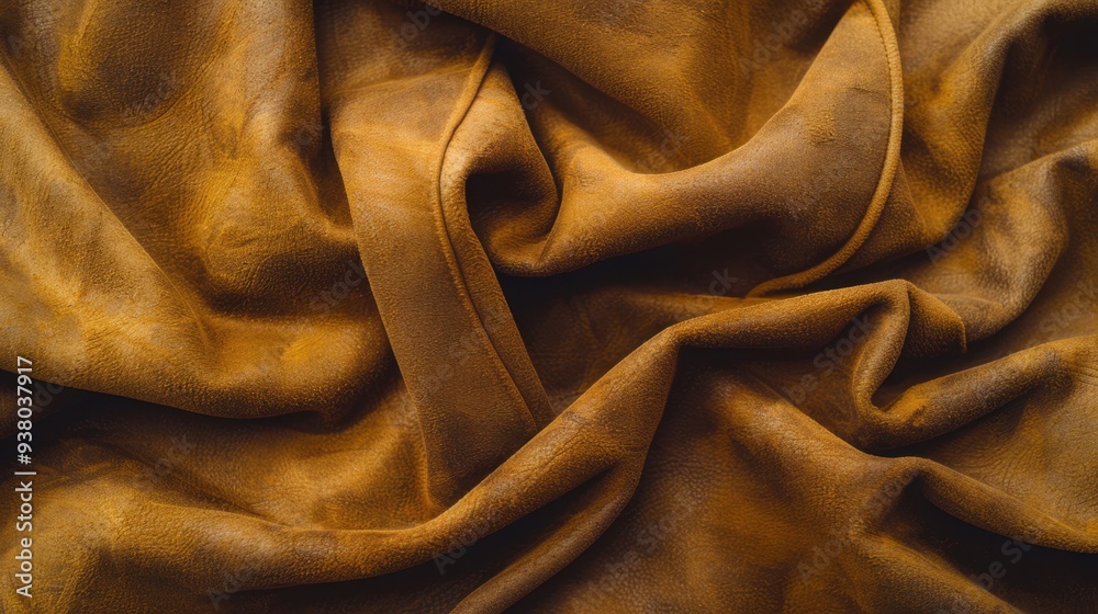 A flat lay of suede fabric in a rich caramel color, with its soft, brushed texture creating warmth A flat lay of suede fabric in a rich caramel color, with its soft, brushed texture creating warmth