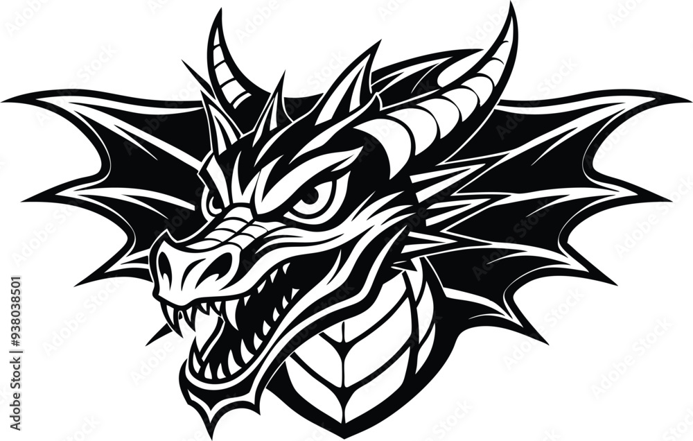 dragon head logo silhouette illustration black and white dragon head logo silhouette illustration black and white