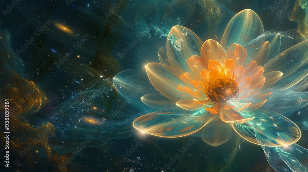 A glowing flower with petals made of stardust, floating in the cosmic void, with distant galaxies in the background A glowing flower with petals made of stardust, floating in the cosmic void, with distant galaxies in the background