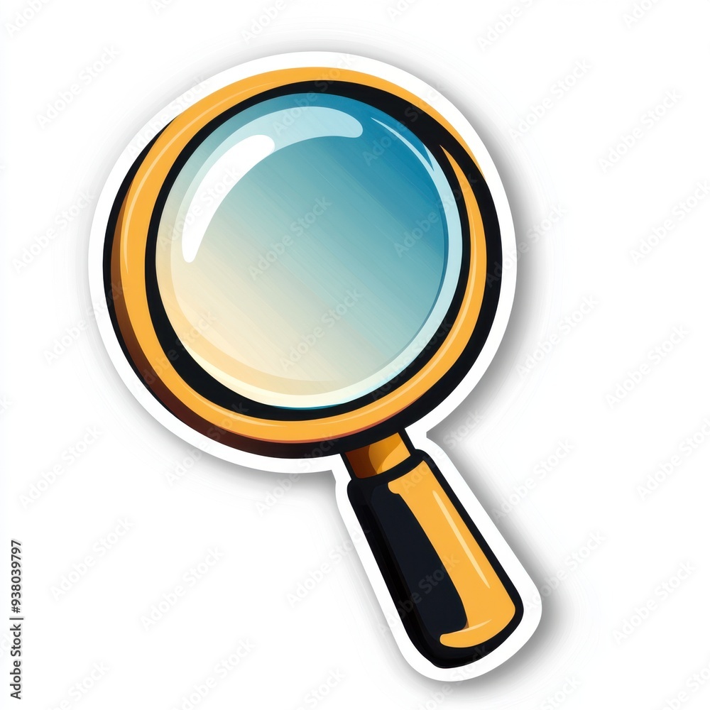 Sticker of a magnifying glass in circle shape, flat vector illustration, on white background, digital sticker, clipart, icon Sticker of a magnifying glass in circle shape, flat vector illustration, on white background, digital sticker, clipart, icon