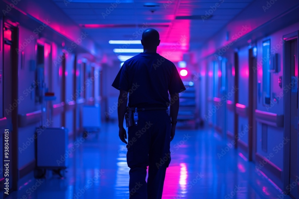 Busy hospital corridor with diverse doctors in motion Busy hospital corridor with diverse doctors in motion
