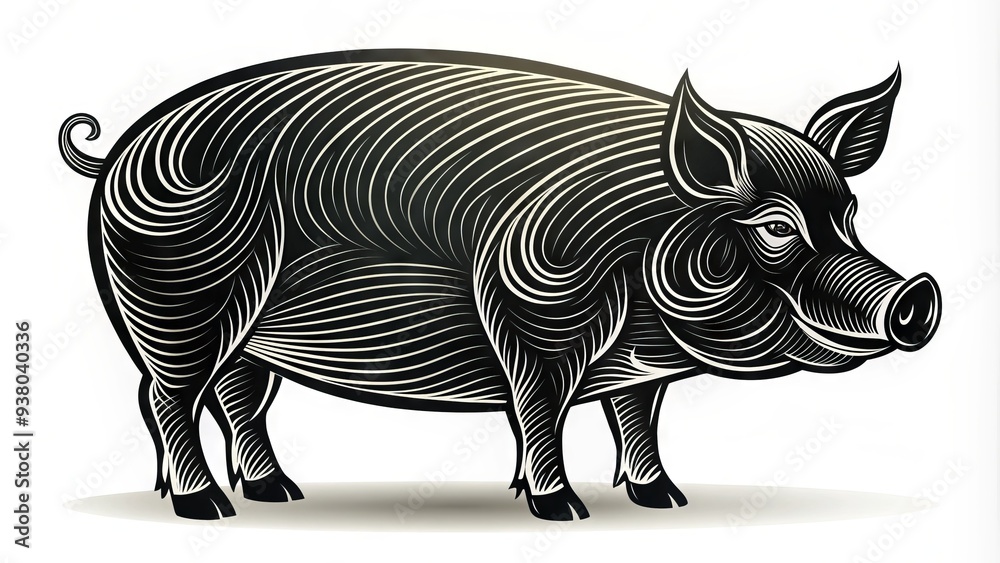Fototapeta premium Vector Illustration Of A Pig Or Hog In Silhouette With A Unique, Hand-Drawn Style