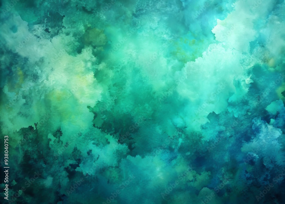 Vibrant abstract art background featuring dark emerald and blue hues, watercolor painting on canvas with soft turquoise gradient and olive stain pattern texture. Vibrant abstract art background featuring dark emerald and blue hues, watercolor painting on canvas with soft turquoise gradient and olive stain pattern texture.
