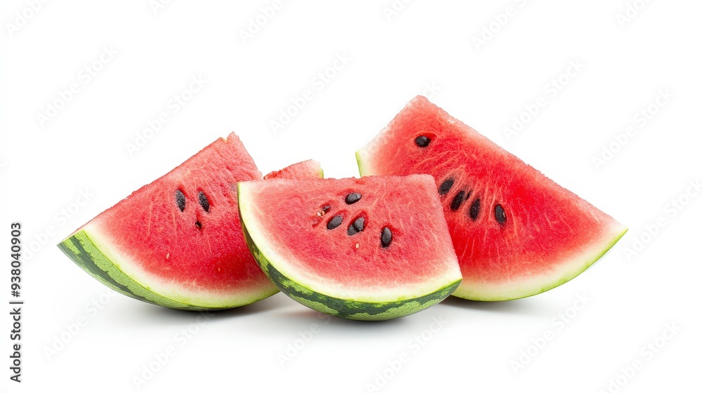 Three slices of watermelon isolated on white background. Three slices of watermelon isolated on white background.