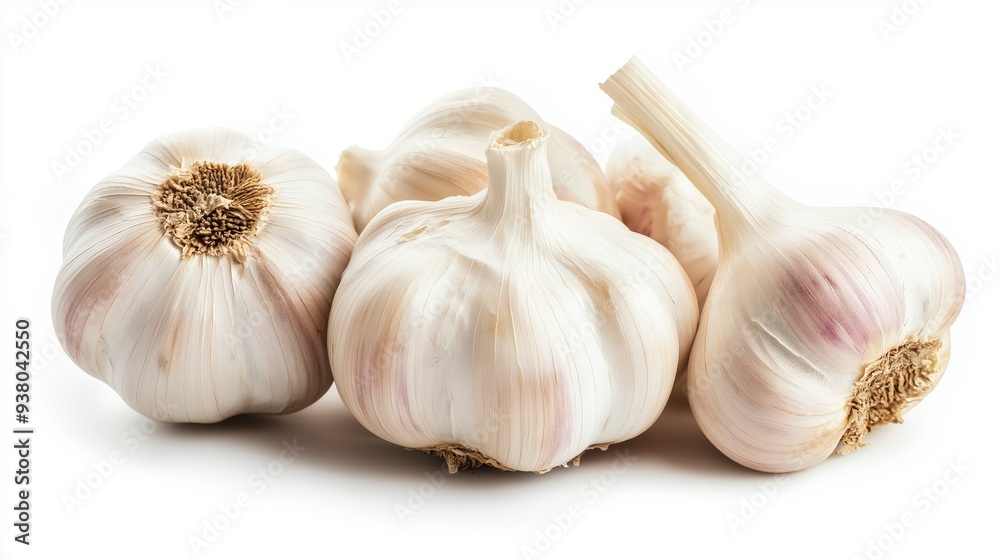 Four whole garlic bulbs, isolated on a white background. Four whole garlic bulbs, isolated on a white background.