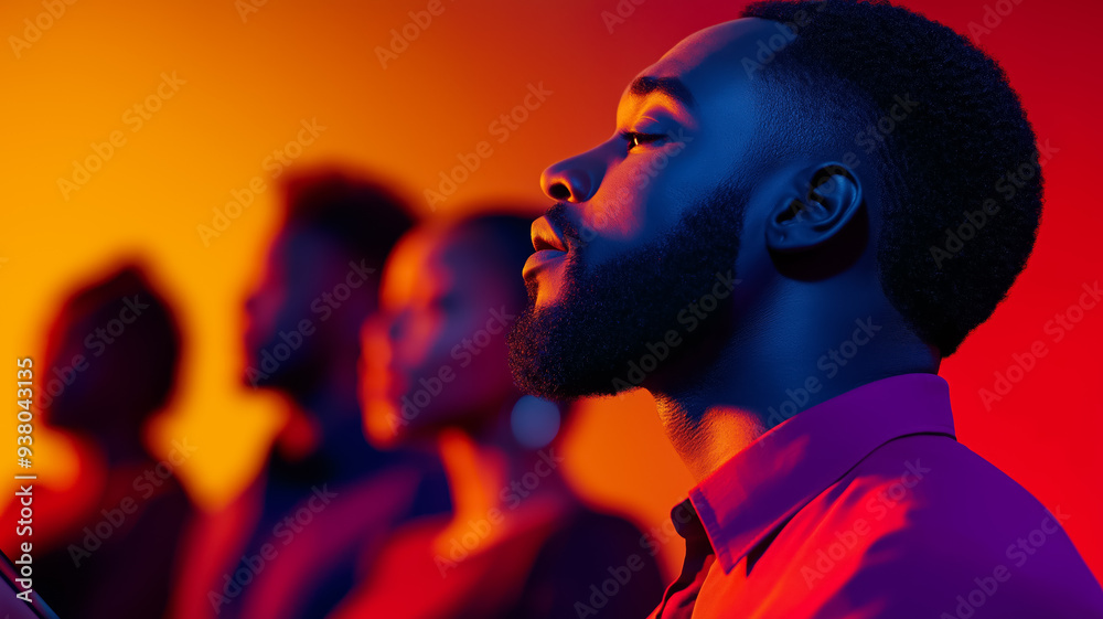 Small group of Christian gospel singers in casual attire gathered around a piano intimate rehearsal setting warm ambient lighting sense of unity and faith Small group of Christian gospel singers in casual attire gathered around a piano intimate rehearsal setting warm ambient lighting sense of unity and faith
