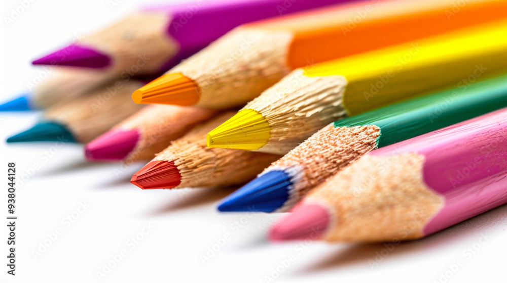 Vibrant Array of Color Pencils on Clean White Background. Colorful Pencil Rainbow on White Background. Vibrant Array of Color Pencils on Clean White Background. Colorful Pencil Rainbow on White Background.