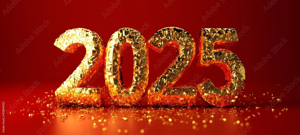 Gold number 2025 on red background Gold number 2025 on red background