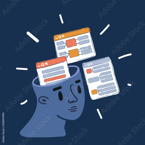 Cartoon vector illustration of Business ethics Behavior and manners concept. Businessman hold Ethics inside human mind.integrity and moral symbols Company ethics culture,