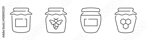 Line icons of honey jars are isolated on a white background. Editable stroke