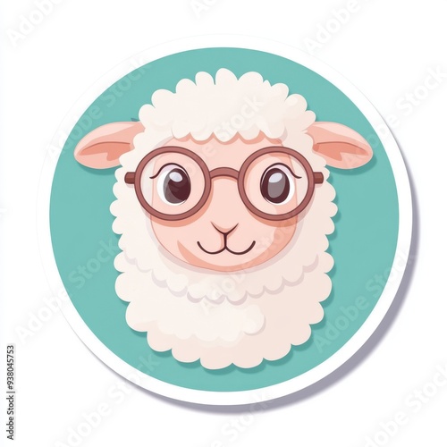 Wallpaper Mural Sticker of a sheep wearing oval glasses in circle shape, cute cartoon, flat vector illustration, on white background, digital sticker, clipart, icon Torontodigital.ca