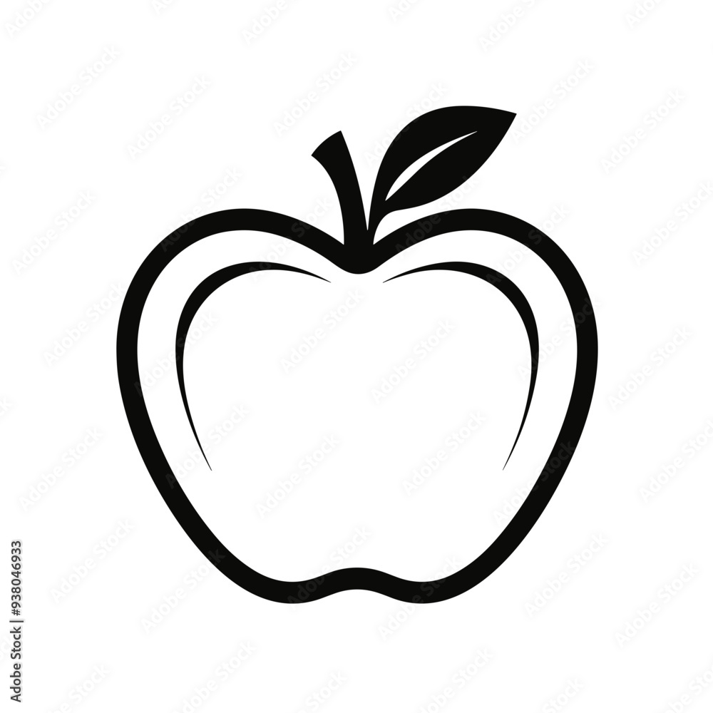 Apple, fruit, eat, icon, graphic, vector, black and white, red, red apple