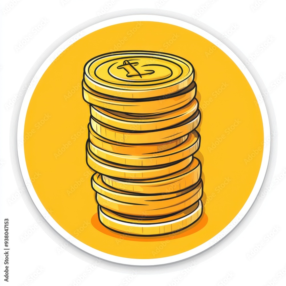 Sticker of a stack of coins in circle shape, flat vector illustration, on white background, digital sticker, clipart, icon Sticker of a stack of coins in circle shape, flat vector illustration, on white background, digital sticker, clipart, icon