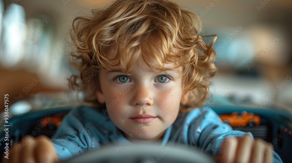 Fototapeta premium Joyride at Home: Hilarious Toddler Driving Toy Car