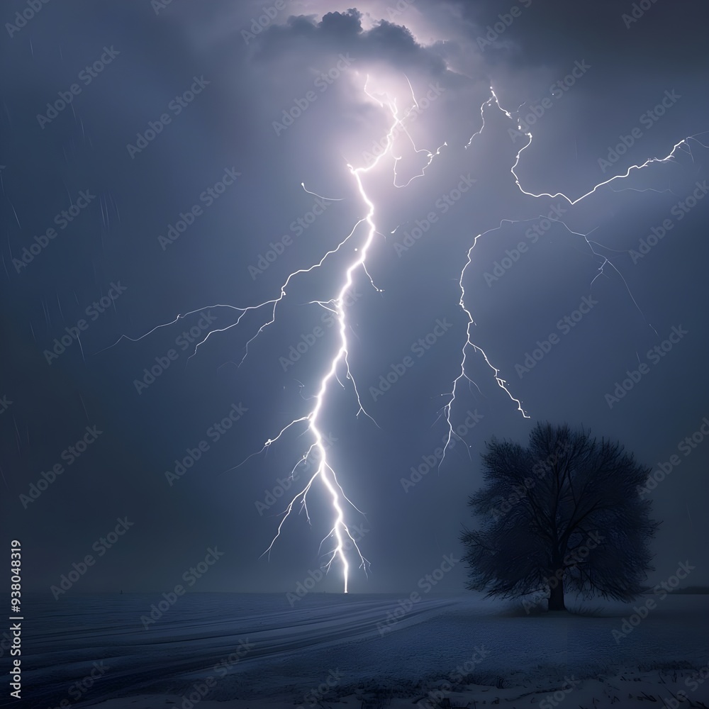 lightning bolt striking a tree during a blizzard lightning bolt striking a tree during a blizzard
