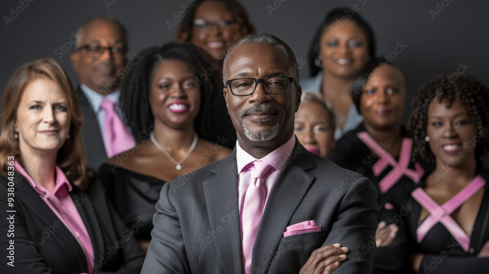 Group of advocates for breast cancer awareness, man in center
Group of advocates for breast cancer awareness, man in center